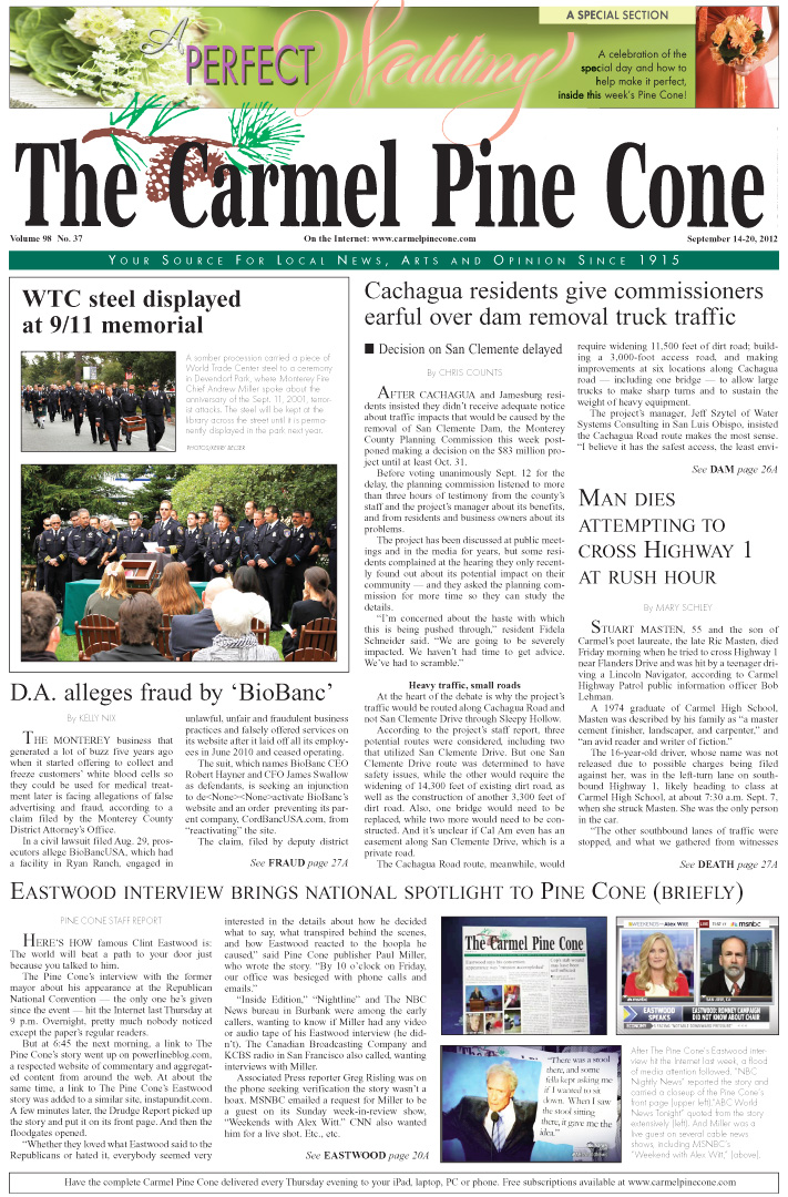 The September 7,
                2012, front page of The Carmel Pine Cone