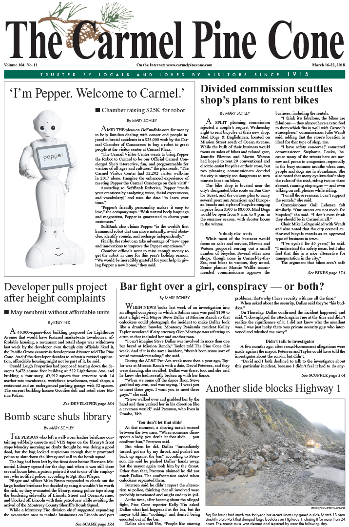 The March
                16, 2018, front page of The Carmel Pine Cone